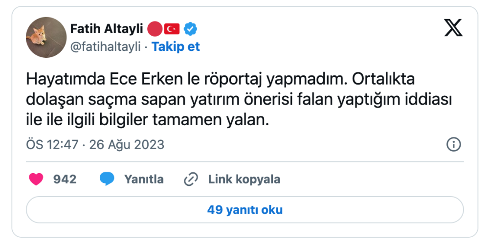 fatih altayli dan ece erken yalanlamasi yatirim tavsiyesi vermedim